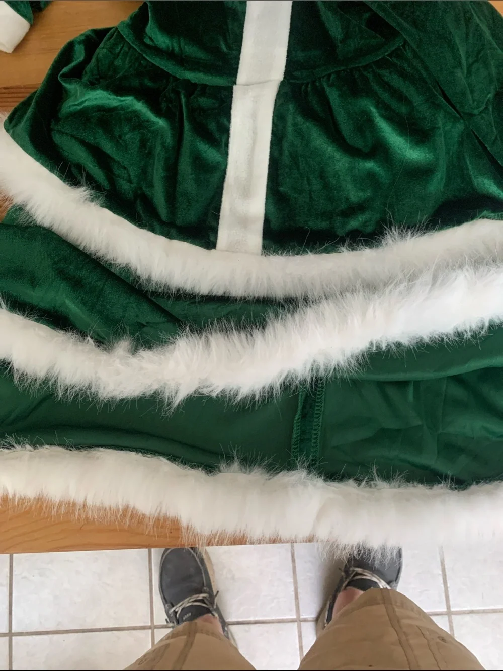 Classic Green Velvet Holiday Dress Costume with White Trim - Kids